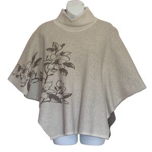 Note di Anita Italian Cashmere Blend Ivory Poncho Mock Turtleneck Sweater O/S